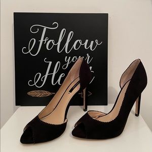 Zara Black Suede Peep-toe Heels